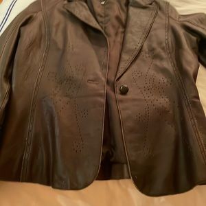 Brown leather shirt blazer
